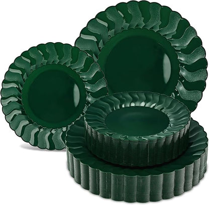 Lullaby 60PCS Green Scalloped Plastic Plates, Disposable Plates by LULLABY