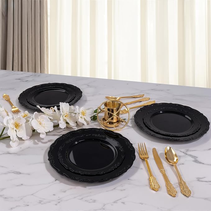 DaYammi 60PCS Black Plastic Plates, Heavy Duty Black Disposable Plates Premium - Image 6
