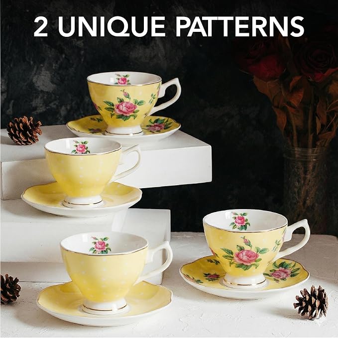 BTaT- Floral Tea Cups and Saucers, 8 oz, Fine Porcelain Teacup Set - Image 2