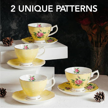 BTaT- Floral Tea Cups and Saucers, 8 oz, Fine Porcelain Teacup Set - Image 2