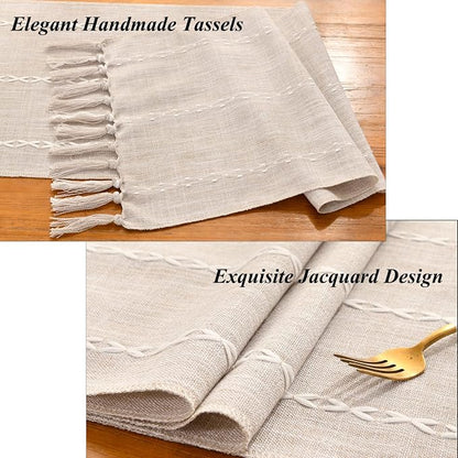 Wracra Rustic Linen Table Runner, Light Coffee Table Runners 108 inches Long - Image 2
