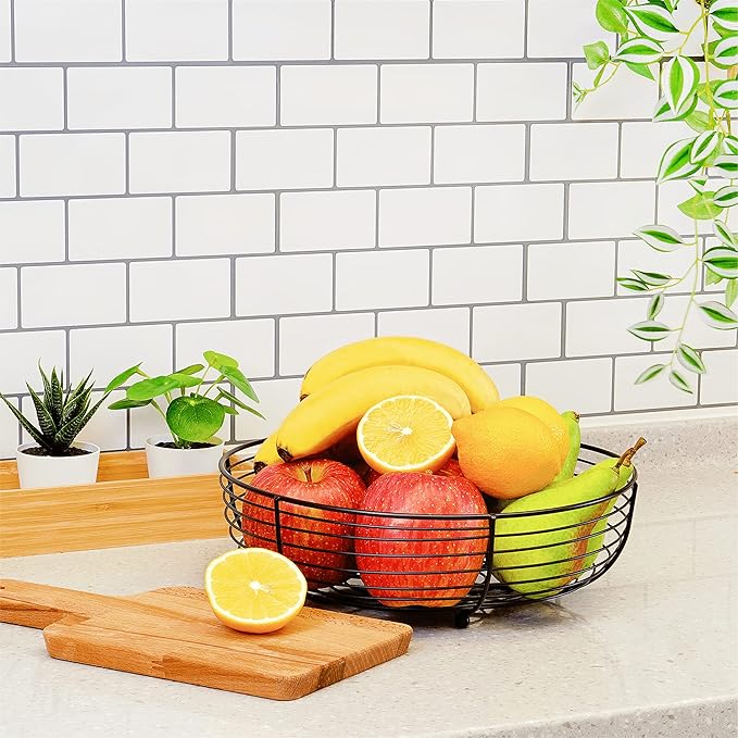 CAXXA Countertop Fruit Bowl, Wire Basket for Fruits, Breads, Vegetables,Snacks, Black