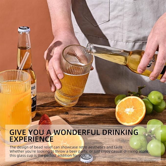 Drinking Glasses with Bamboo Lids and Glass Straw 2pcs Set, 16oz Glass Tumbler - Image 2