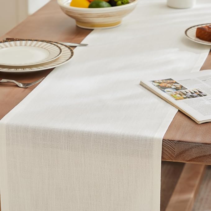 Rustic Cotton Linen Table Runner, 13x60 Inches Off White | Farmhouse Style - Image 3