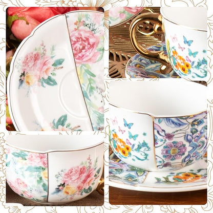 KAMMAK Tea Cups and Saucers Set of 2, Fine Bone China Coffee Cups, YX011 | - Image 7