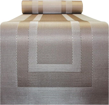 PIGCHCY Placemats with Matching Table Runner,Heat Resistant Vinyl Woven Washable Table mats Sets (6 Placemats+1 Table Runner,Champagne)