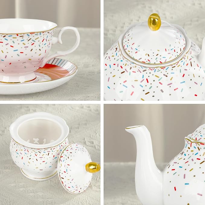 fanquare 21-Piece Colorful British Porcelain Tea Sets, 6 Cups and Saucers Set - Image 3