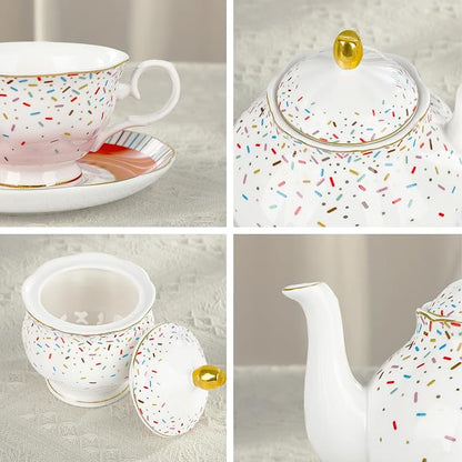 fanquare 21-Piece Colorful British Porcelain Tea Sets, 6 Cups and Saucers Set - Image 3