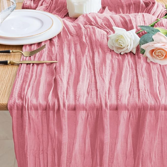 Cheesecloth Table Runner Dusty Rose 10FT Boho Gauze Table Runners | 120 Inch by Wokceer