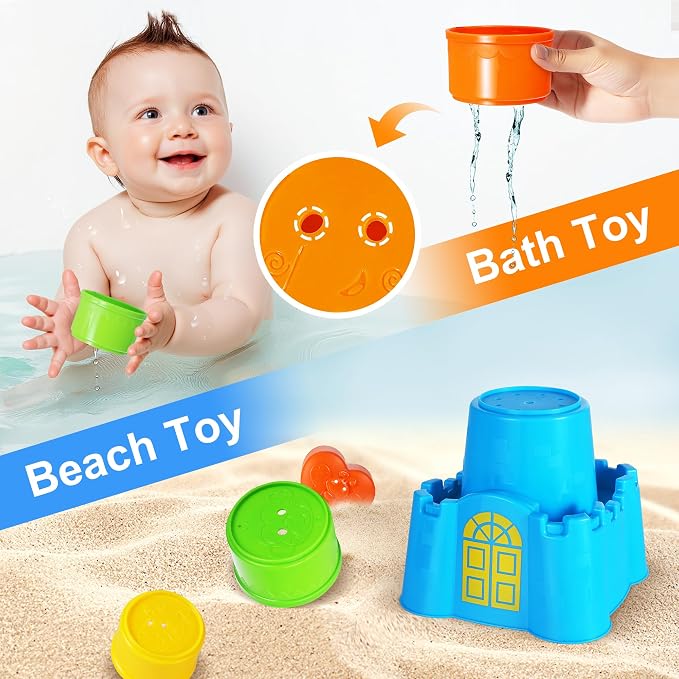 iPlay, iLearn Baby Stacking Cup Toy, Toddler Stackable Block w/Shape Sorter | - Image 4