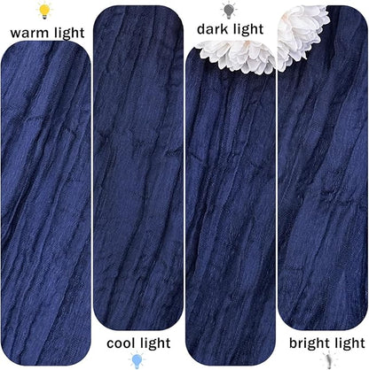 12 Pack Navy Blue Cheesecloth Table Runner 22x120 Inch-Naturally Dyed Colors Sheer Gauze Cheese Cloth Wedding Table Runner,Rustic Boho Crinkle Fabric, Reception, Bridal Shower,Farmhouse Dining Decor