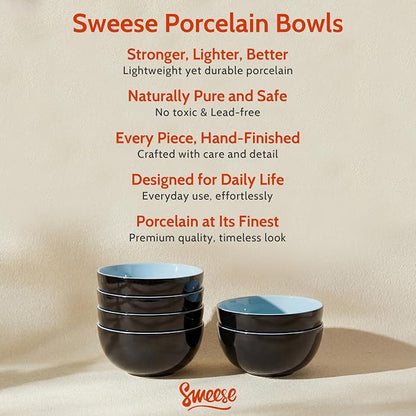 Sweese Porcelain Bowls Set of 6, 20oz Lightweight Round Cereal Bowls Set - Image 8
