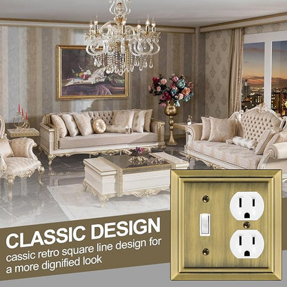 Metal Wall Plate for Electrical Outlets, Decorative Antique Brass Switch Plates Outlet Cover, Light Switch Cover Plate, 2-Gang Wall Plates (Toggle/Duplex, 2 Pack)