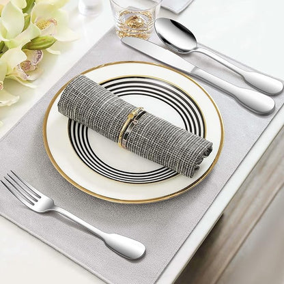 18/10 Silverware Set, E-far 40-Piece Stainless Steel Flatware Cutlery Set Service for 8, Metal Tableware Eating Utensil Sets for Home/Restaurant/Wedding, Elegant & Classic Style - Dishwasher Safe