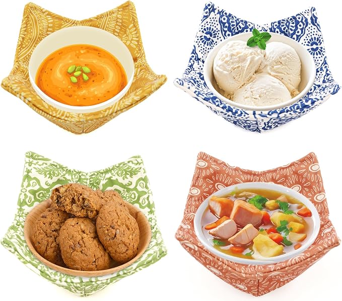 Cotton Microwavable Bowl Cozy, Microwave-Safe Hot Bowl Holders, Soup Bowl Cozy - Image 7