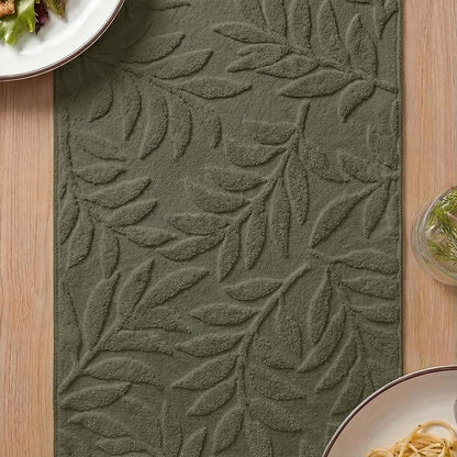Artoid Mode Olive Green Soft 3D Jacquard Leaves 100%Cotton Spring Table Runner - Image 4
