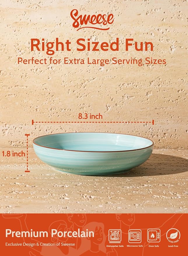 Sweese Pasta Bowls Set of 6, 30 Ounce Ceramic Salad Plates - Image 2
