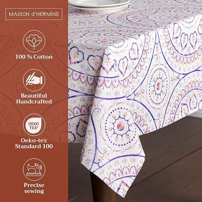 Maison d' Hermine Table Cloth Rectangle Table 100% Cotton 60 x 90 Inches Tablecloth Reusable Decorative for Dining Room Farmhouse Home Valentines Day Decorations Spring Summer - Mandala