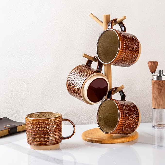 GBhome 16 oz Coffee Mugs Set of 4, Stackable Ceramic Coffee Cups Set | Modern - Image 8