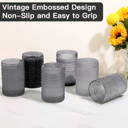 JOVGANK Grey Vintage Hobnail Drinking Glasses Set of 6, Embossed Water Tumbler - Image 6