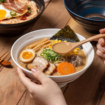 YUN TAO Ramen Bowl Set, 35 Oz Large White Ceramic Ramen Bowls Set of 4 - Image 6