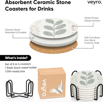VEYRO Ceramic Coasters Set of 4 – Absorbent Stone Drink Coasters - Image 6