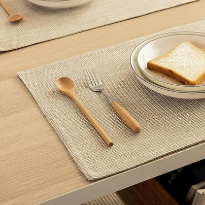 Kevin Textile Table Mats Set of 4 Heat Resistant Washable Placemats for Parties Buffet Dinner, 13 x 19 inches, Light Beige