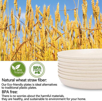 10 Inch Plastic Dinner Plates Set of 8, Microwave Safe Wheat Straw Plates - Image 2
