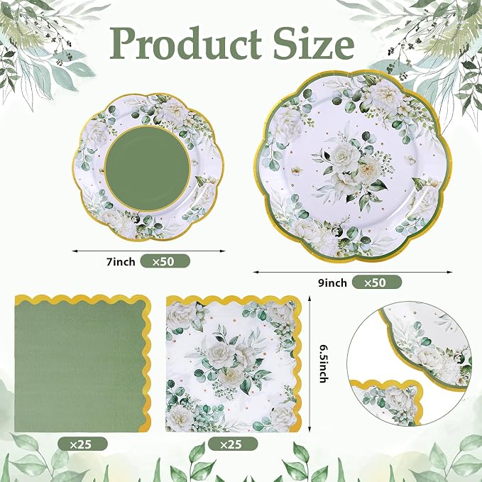 NatNarr 150 Pcs Sage Green Party Plates And Napkins Set - Image 2
