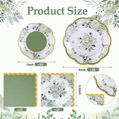 NatNarr 150 Pcs Sage Green Party Plates And Napkins Set - Image 2