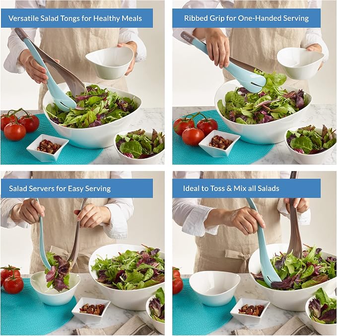 PortoFino Salad Tongs for Serving, Salad Serving Utensils, 2 in 1 Salad Tosser - Image 4