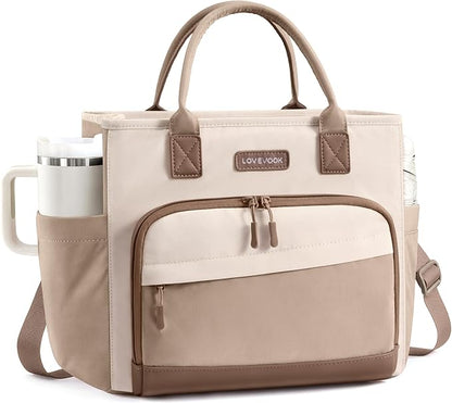 LOVEVOOK Lunch Box for Women, Adult Lunch Bag for Work, Khaki-brown | Upgraded by LOVEVOOK