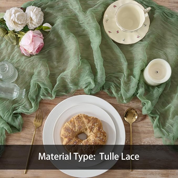 12 Pack Sage Green Cheesecloth Table Runners, 120 Inch 10Ft Moss Gauze Table - Image 4