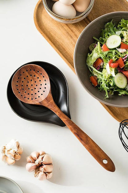 LAUCHUH Spoon Rest for Stove Top, 5 inch Cooking Spoon Holder for Kitchen Countertop Ceramic Ladle Holder for Spatula, Spoons or Tong, Heat-Resistant, Farmhouse Kitchen Decor, Black