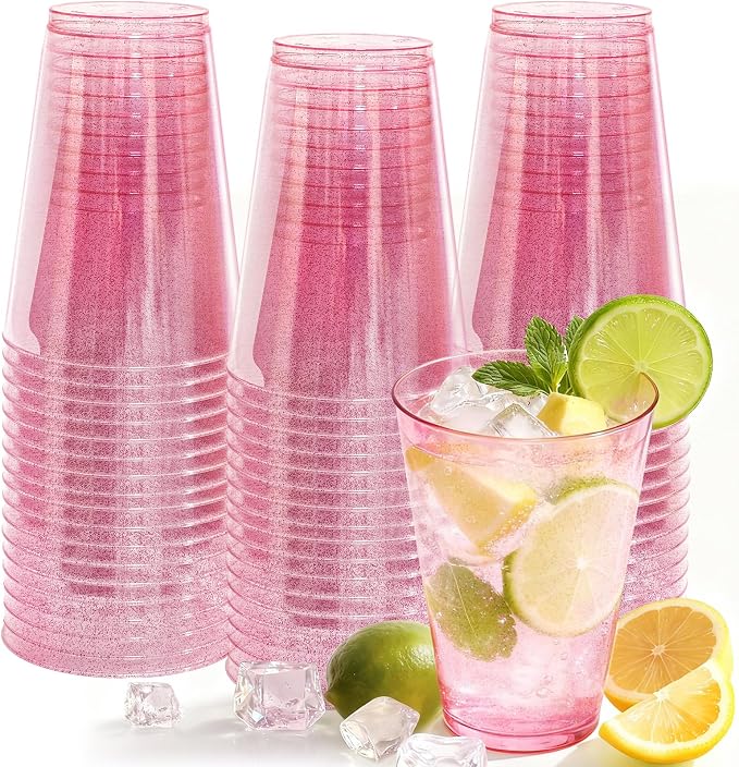 Glowserve 50 Pack 12 oz Pink Disposable Plastic Cups Cocktail Glasses | Cold by glowserve