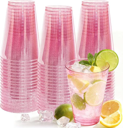 Glowserve 50 Pack 12 oz Pink Disposable Plastic Cups Cocktail Glasses | Cold by glowserve