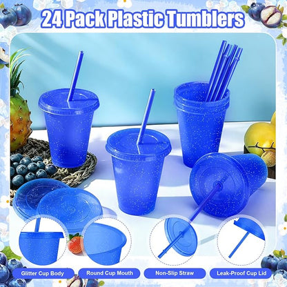 24 Pcs Plastic Tumblers with Lids and Straws, Reusable Cups with Lids Plastic - Image 2