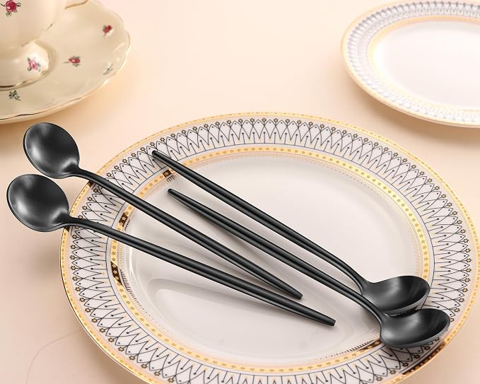 7.95 Inch Matte Black Iced Tea Spoons, SS18/10 Satin Black Long Handle Iced - Image 7