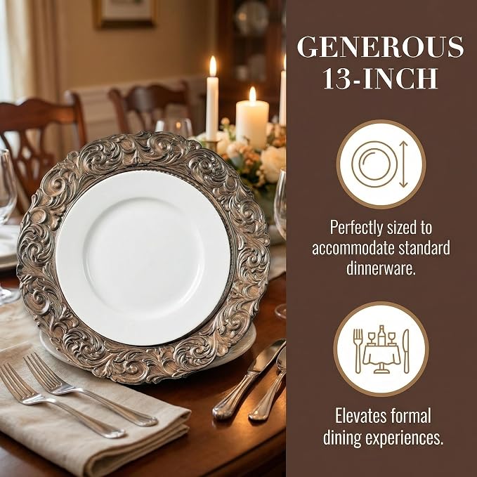 Brown Charger Plates Set of 6, Faux Wood Plate Chargers, 13 Inch Plastic Charger - Image 4