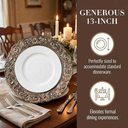 Brown Charger Plates Set of 6, Faux Wood Plate Chargers, 13 Inch Plastic Charger - Image 4