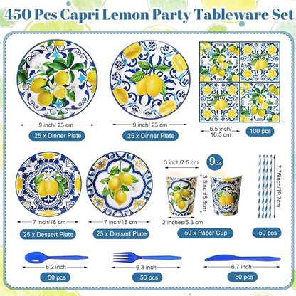 450 Pcs Capri Lemon Party Tableware Set Decorations, Serves 50 | Mediterranean - Image 3