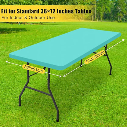 Smiry Rectangle Tablecloth, Elastic Fitted Flannel Backed Vinyl Tablecloths for 6ft Folding Tables, Waterproof Wipeable Table Covers for Indoor, Outdoor, Picnic and Camping (Teal, 36"x72")
