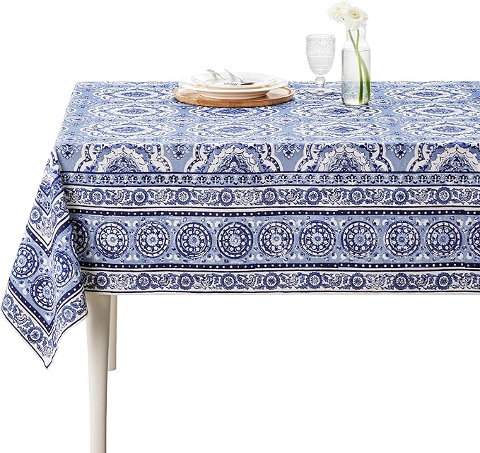 Maison d' Hermine Table Cloth Rectangle Table 100% Cotton 70 x 108 Inches Tablecloth Reusable Decorative for Dining Room Farmhouse Home Valentines Day Decorations Spring Summer - Melodie Bleue