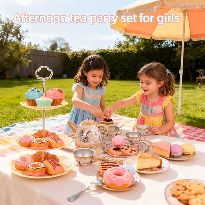 Tea Party Set for Girl, Tea Time Toys Including Tea Set Dessert Carrying Case - Image 3