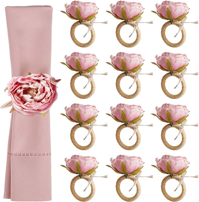 Handcraft Flower Napkin Rings Set of 12, Valentine's, Thanksgiving by FEKIDO
