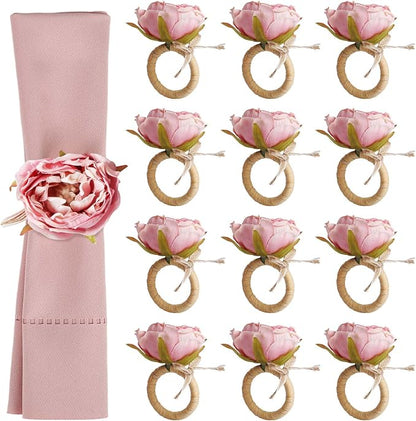Handcraft Flower Napkin Rings Set of 12, Valentine's, Thanksgiving by FEKIDO