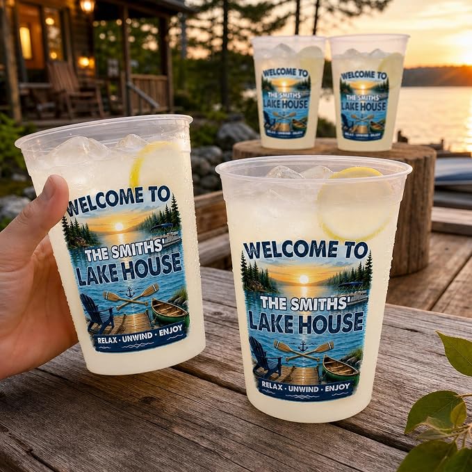 Welcome To The Lake House, Personalized Lake Party Cups | Reusable Plastic Cups - Image 7