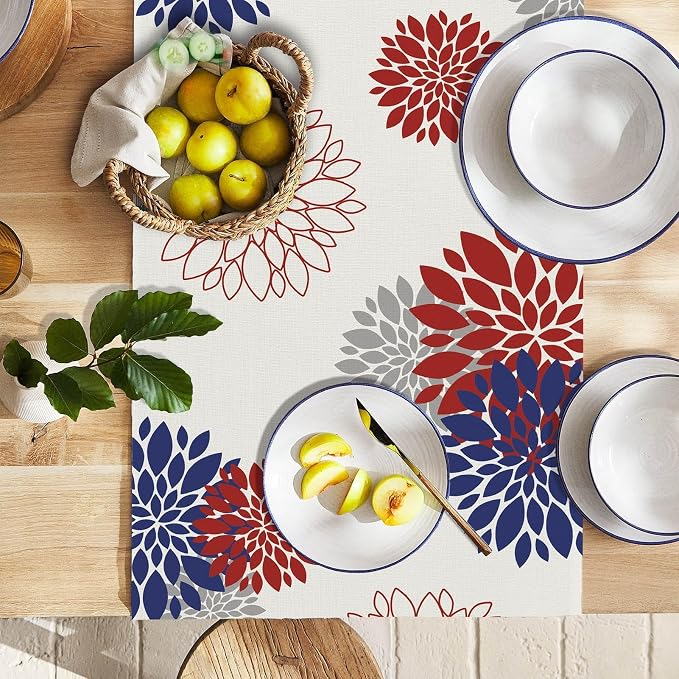 4th of July Independence Day Table Runner God Bless America Blue Red Dahlia - Image 2