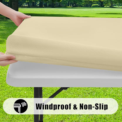 Smiry Rectangle Picnic Table Cloth, Waterproof Elastic Fitted Tablecloths for 5 Foot Tables, Washable Polyester Table Cover for Camping, Indoor and Outdoor (Champagne, 30"x60")