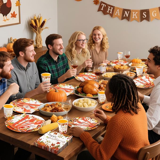 450 Pcs Happy Friendsgiving Tableware Set Decorations, Serves 50 | Fall - Image 4